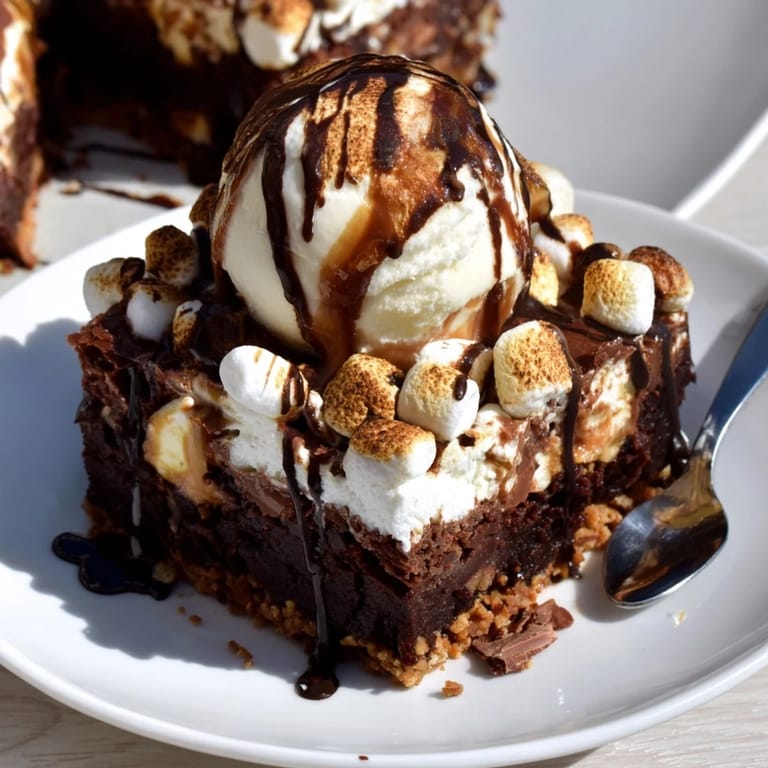 Delicious S’mores Soda Float Brownies featuring gooey marshmallows and frothy soda splashes.