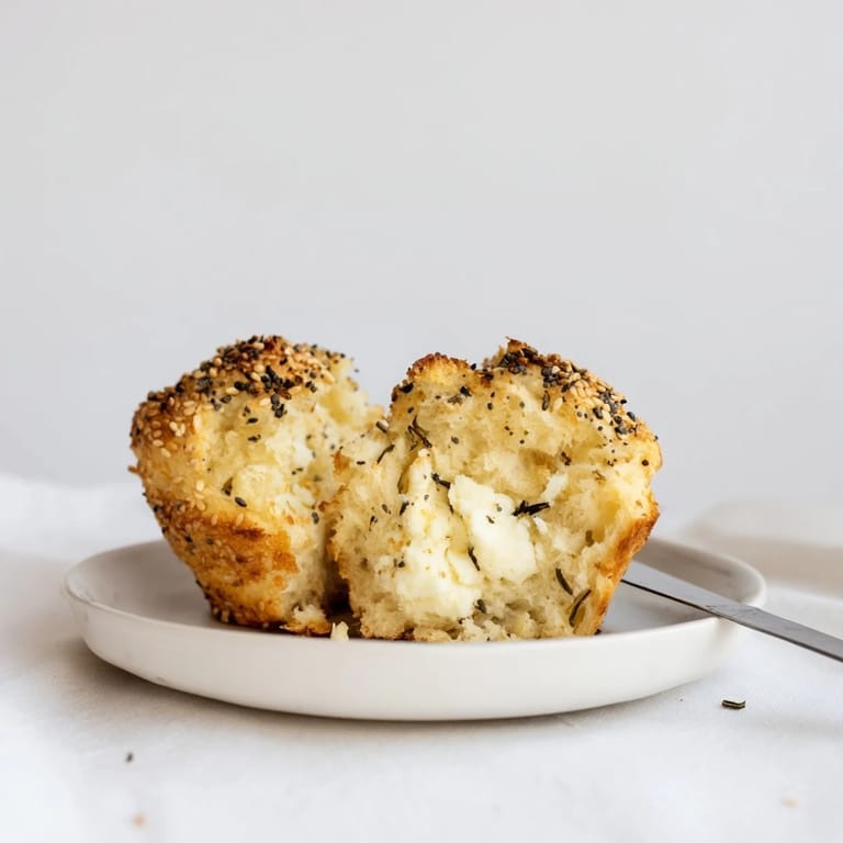 Deliciously soft everything bagel muffins filled with rich cream cheese and fresh chives.