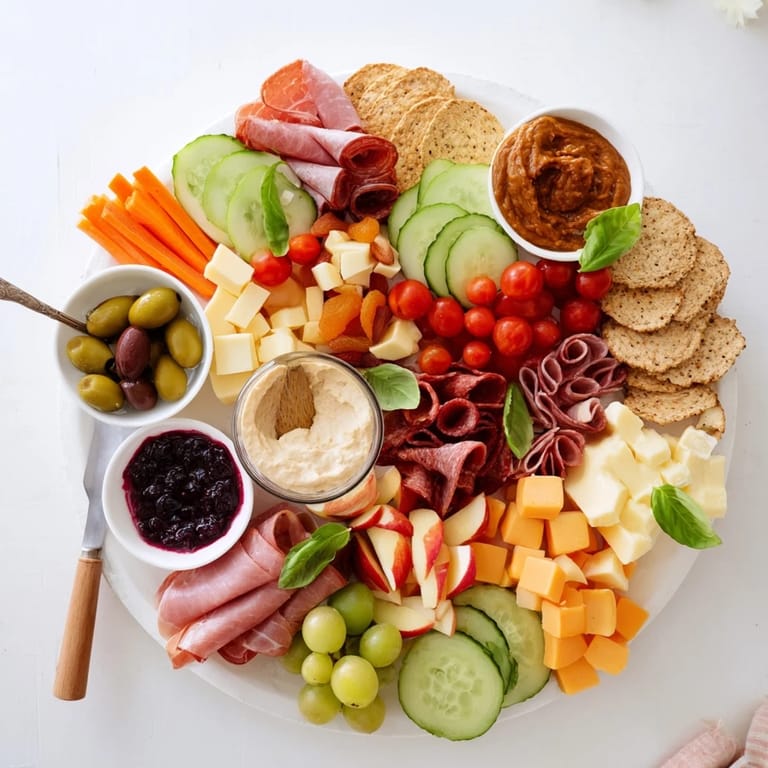 Delicious Girl Dinner Platter featuring an array of cheeses, fruits, and savory dips.