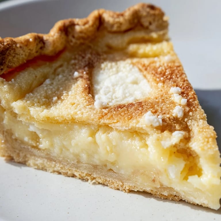 Golden, flaky crust filled with simple water pie, evoking Great Depression flavors.  