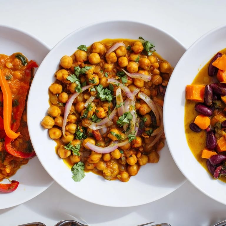 A hearty Caribbean Sweet Potato Curry in a skillet, bubbling with creamy coconut milk goodness.