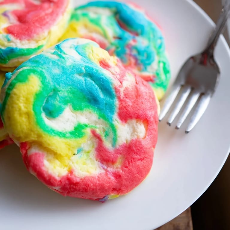 Colorful serving of Cloud Bread Rainbow, showcasing fluffy layers, perfect for party treats.