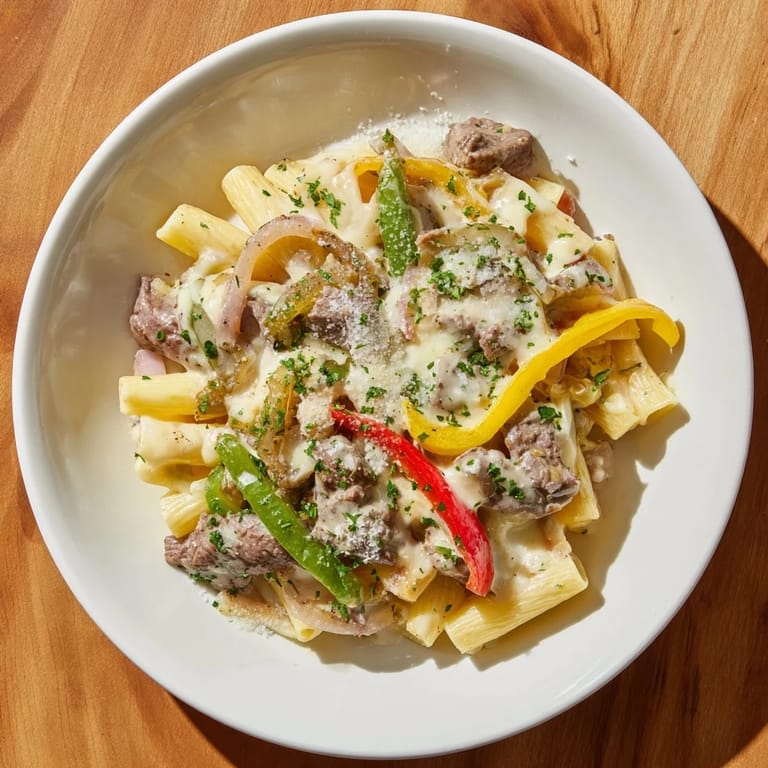 Tender beef and melted cheese coat the pasta in this comforting Philly Cheese Steak Pasta recipe.