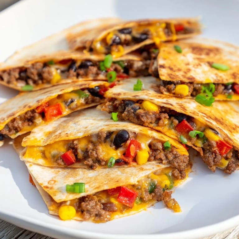 A sheet pan full of Sheet Pan Quesadillas with beef: Imagine the layers of tortillas, cheese, and seasoned beef.