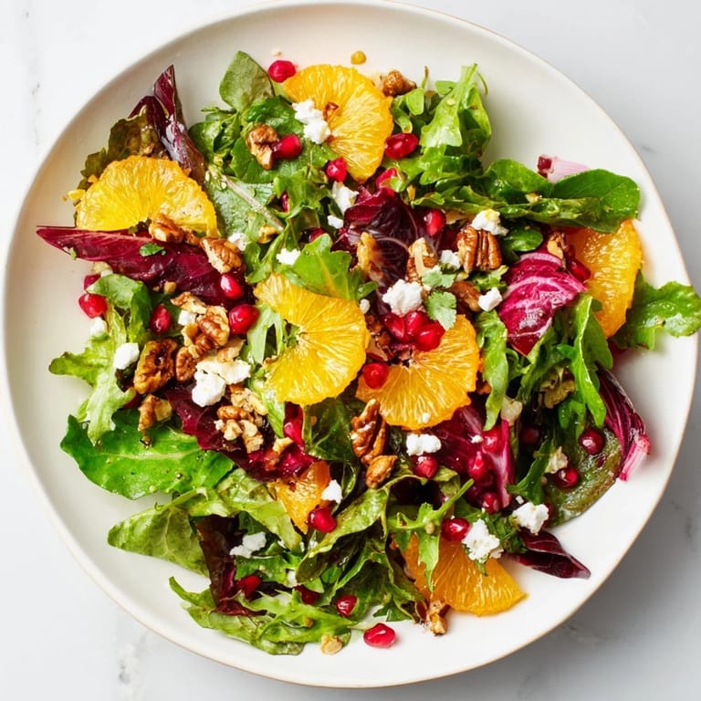 Bright, colorful Winter Greens Salad, the perfect combination of textures and tastes for a light lunch.