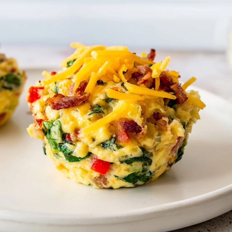 Perfectly baked One-Pot Breakfast Casserole Muffins: fluffy egg bites filled with colorful peppers and melted cheddar.