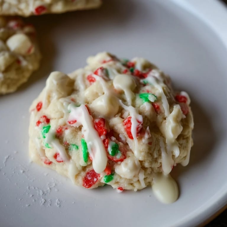 Warm and gooey White Chocolate Peppermint Bark Cookies, offering a sweet, festive taste of the holidays.