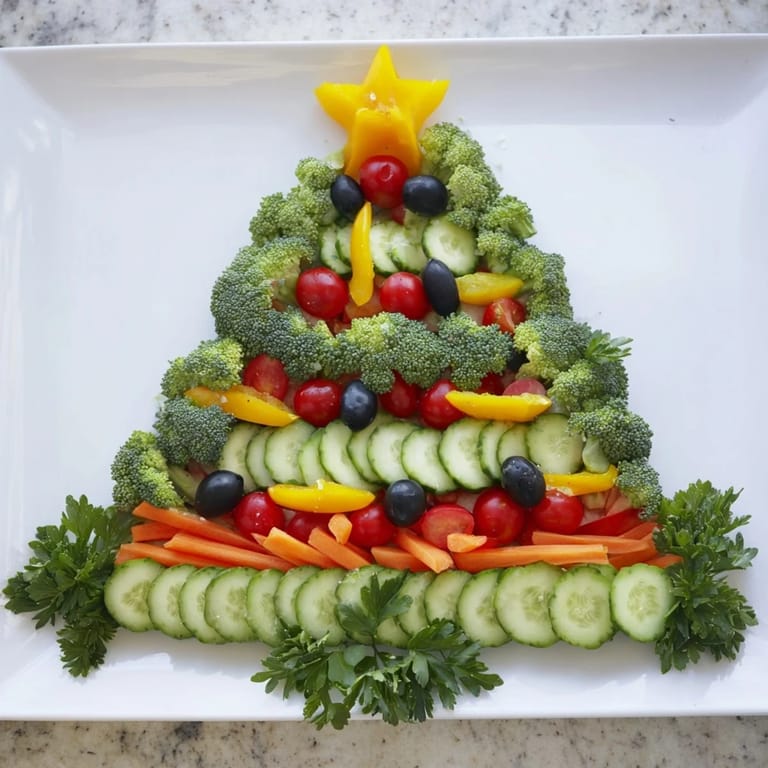 Get ready for a delicious Healthy Christmas Veggie Platter Tree with crisp carrots, bell peppers, and snap peas.