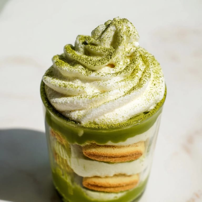 Enjoy a refreshing taste of these matcha mascarpone tiramisu snow cups, perfect for dessert tonight.