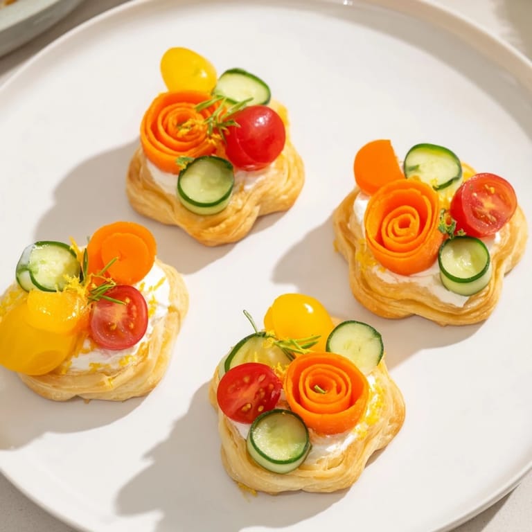 Golden, baked puff pastry forms the base of these whimsical Fairy Garden Flower Shaped Snacks.