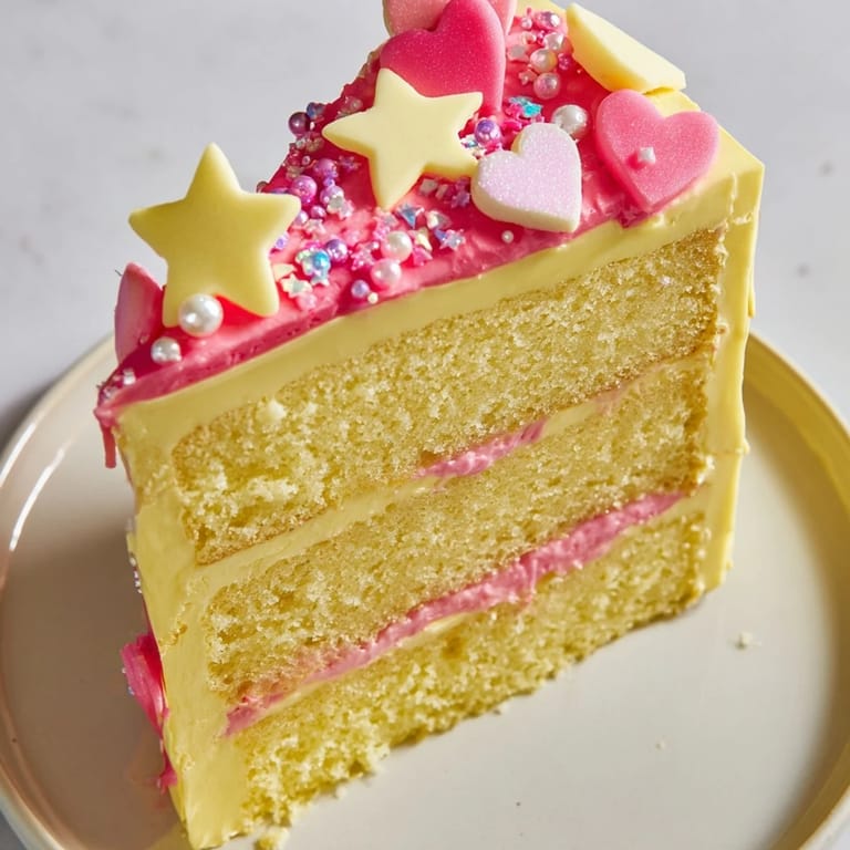 Layers of fluffy cake frosted with buttercream, this Château de Princesse Cœurs et Étoiles looks perfect.