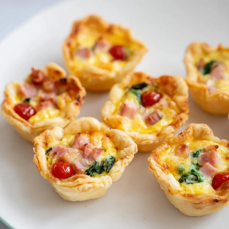 Imagine a close-up of the delicious, bite-sized Mini Quiche Holiday Village, complete with fresh rosemary trees.