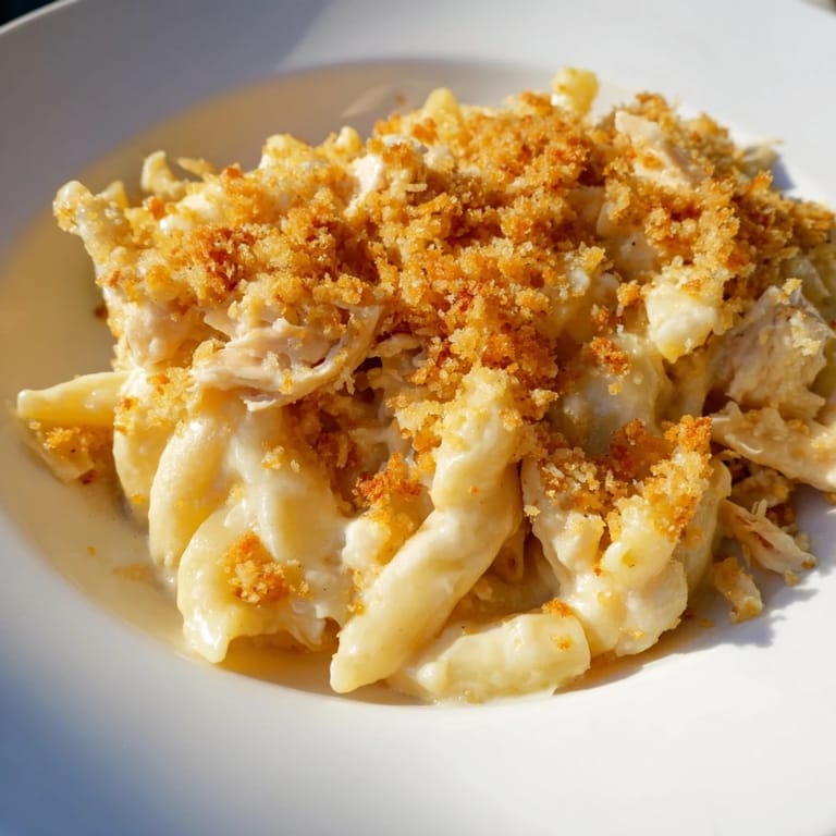 Homemade Struggle Meal Chicken Macaroni, baked until bubbly, is a simple, delicious family dinner tonight.