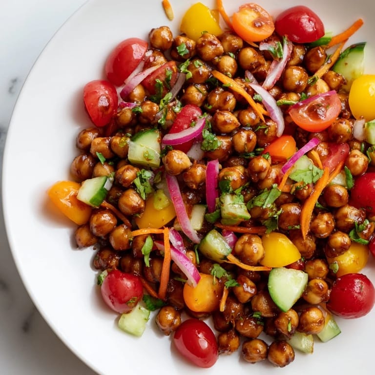 A refreshing close-up of BBQ Chickpea Salad, offering a delightful mix of textures and flavors.