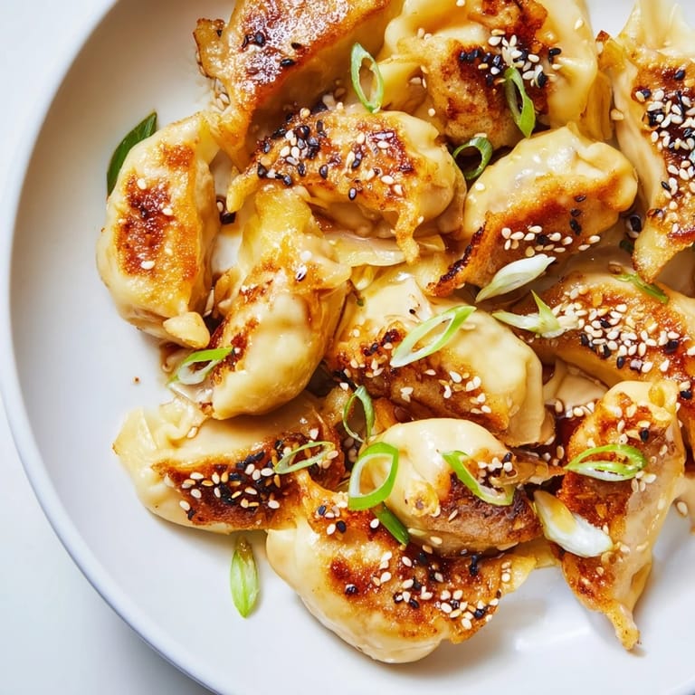Freshly cooked air fryer frozen dumplings with a beautiful sesame glaze, perfect for snacking or appetizers.