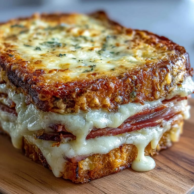 Serving suggestion for Croque Monsieur Casserole with a fresh green salad and Dijon mustard.