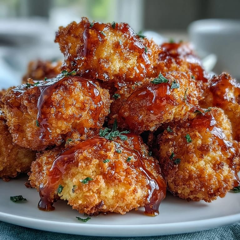 Serving suggestion for Crunchy Baked Hot Honey Cauliflower paired with creamy ranch or blue cheese dipping sauce.