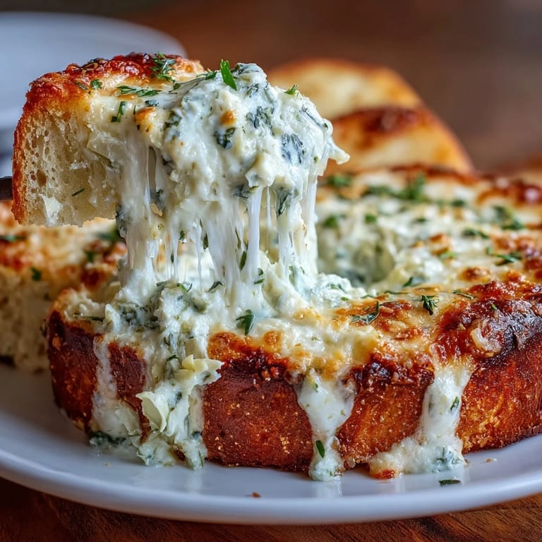 Spinach Artichoke Dip bubbling from the oven with melted mozzarella, fresh spinach, and chopped artichoke hearts. 