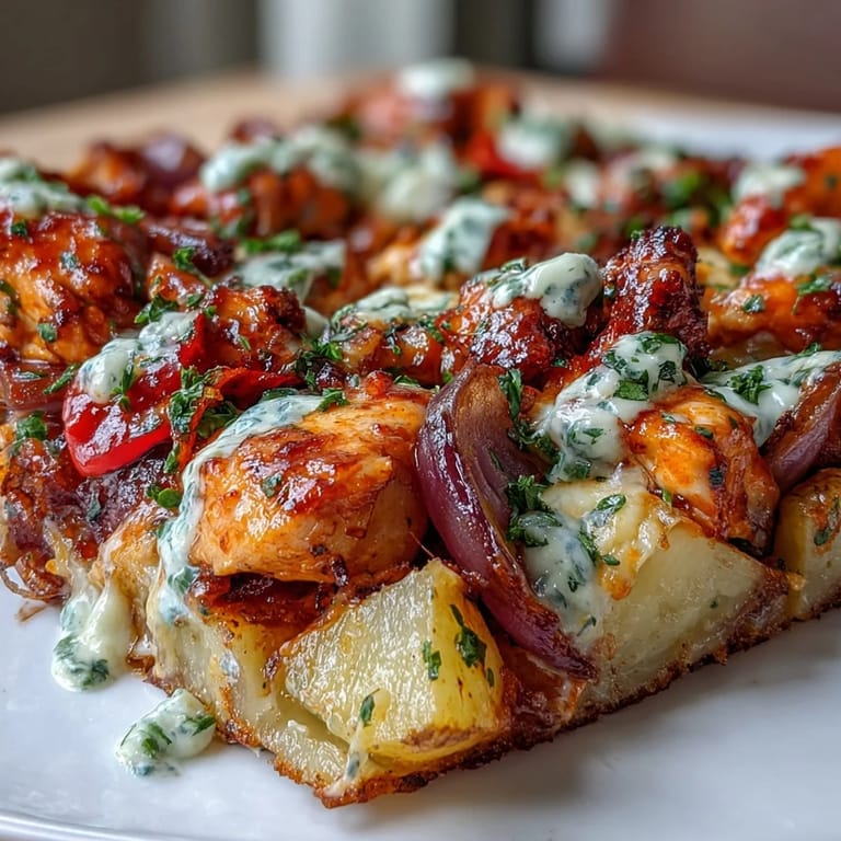 Tender baby potatoes and juicy chicken coated in tangy buffalo ranch sauce create a one-pan meal.