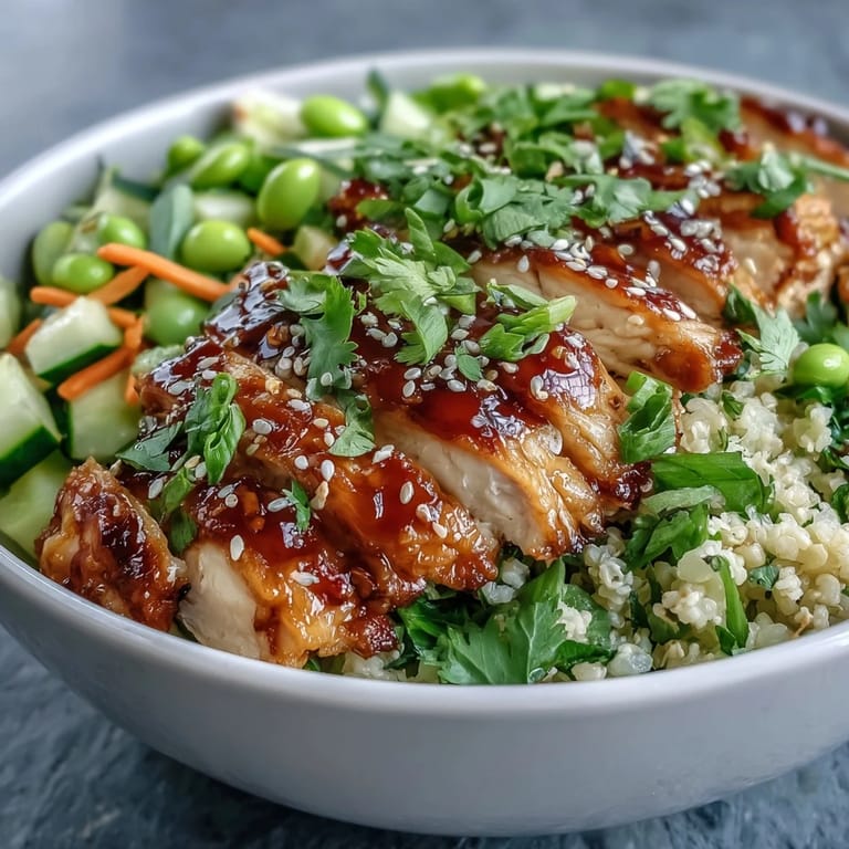 Mediterranean pearl couscous tossed in a zesty sesame-ginger dressing, topped with baked chicken breast, cucumber, carrots, and crunchy cashews.  
