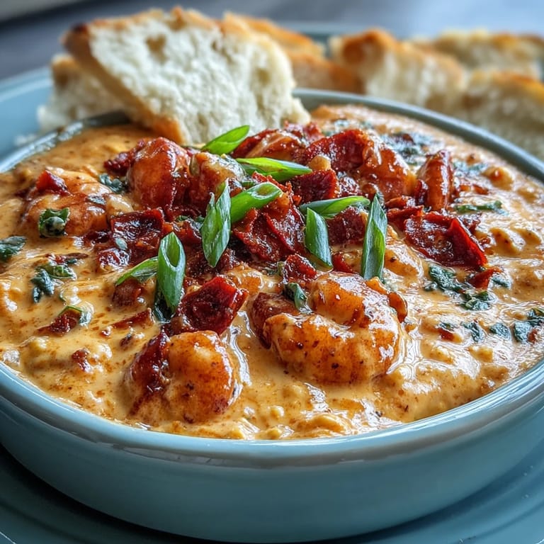 Spicy crawfish boil dip with Monterey Jack cheese, bell peppers, and celery, perfect for game day snacking.