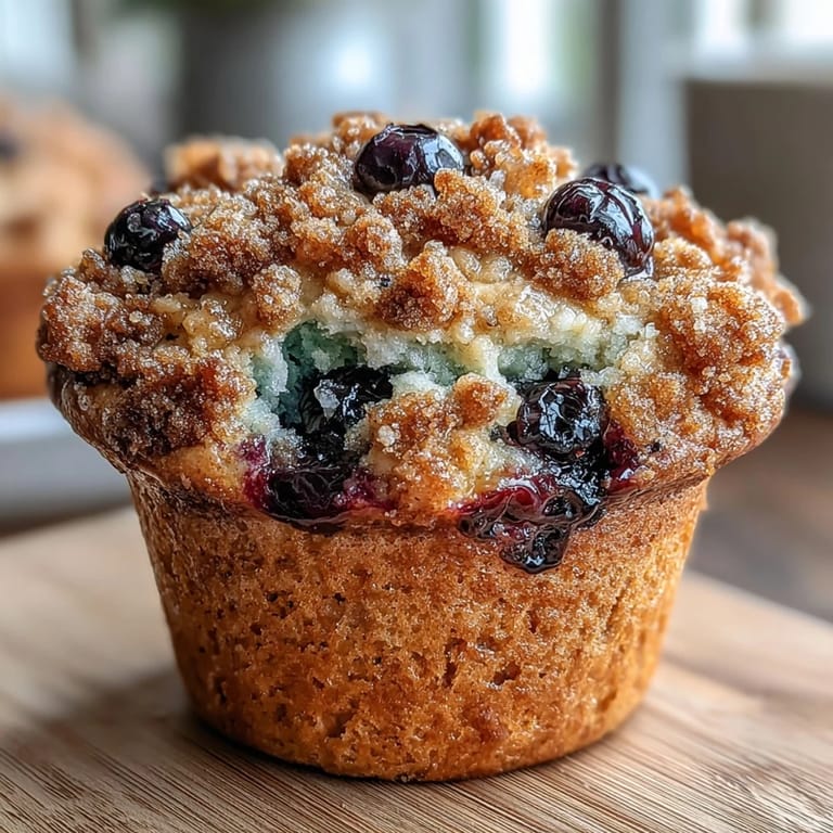 Golden sourdough muffins loaded with fresh blueberries and zesty lemon, crowned with a buttery cinnamon streusel for irresistible texture.  
