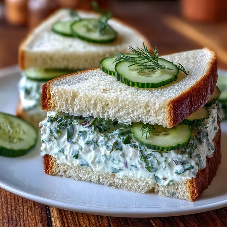 Elegant Benedictine tea sandwiches with fresh cucumber and herbs, a classic Southern appetizer for Kentucky Derby parties.  