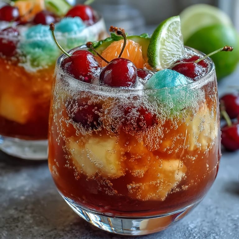 Fresh citrus slices and cherries top this cheerful graduation punch, perfect for celebrating with friends.