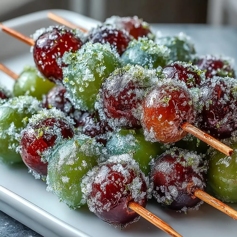 Sweet frozen grapes on skewers, rolled in zesty lime sugar for a burst of citrus flavor.  