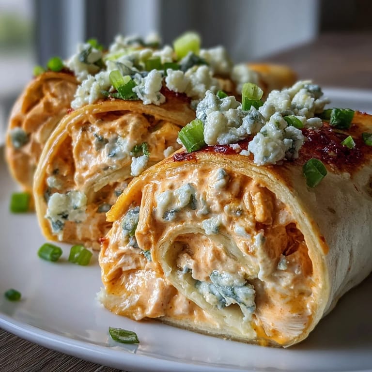 Zesty Buffalo Chicken Pinwheel Wraps featuring shredded chicken, cream cheese, and celery, sliced into bite-sized spirals for easy snacking.