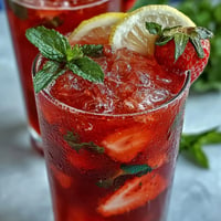Vibrant Juneteenth Red Drink ready to serve over ice with fresh garnishes.